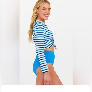 Spanx Long Sleeve Swim Shirt Ocean Stripe coastal blue